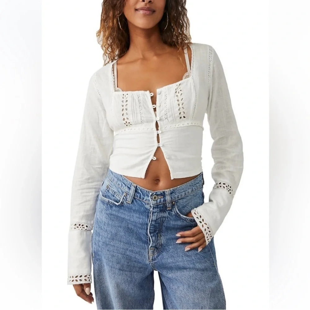 NWT $88R Free People White Joi Woven Square Neck Top